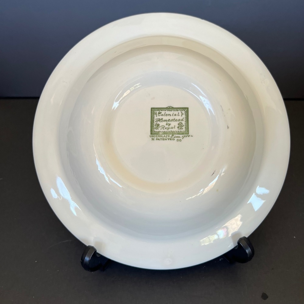 Royal China Colonial Homestead Green Transferware Soup Bowls Set of 2 Vintage - Picture 3 of 6